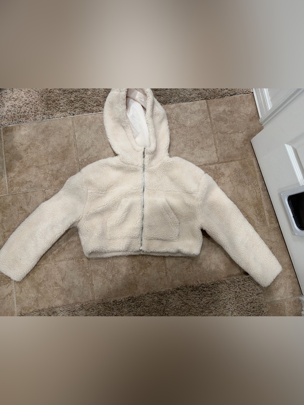 PrettyLittleThing Cream Plush Hooded Zip Jacket